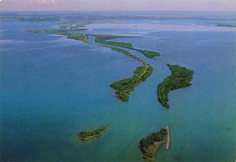 Aerial view Mitchell River Silt Jetty, second longest in the world, Bairnsdale