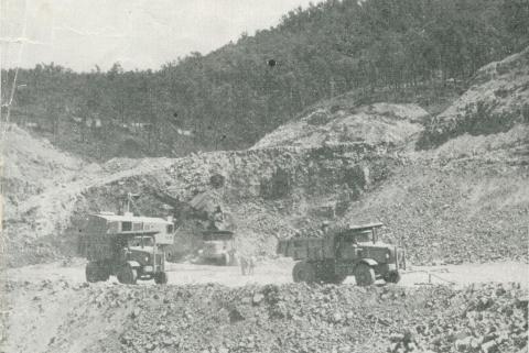 View at the rock fill quarry, Upper Yarra Dam, 1954