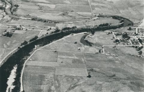 Aerial view of fertile Snowy River flats, 1955