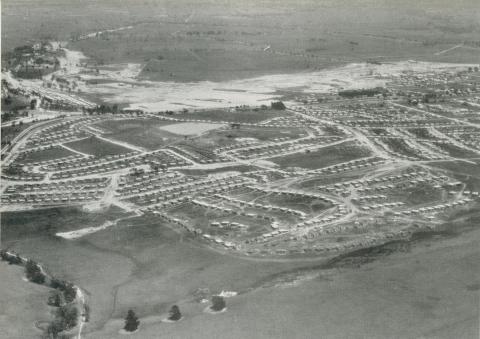 Morwell township with newly developed coal-fields in the background, 1955