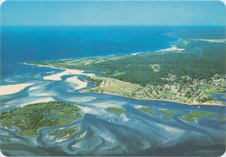 Aerial view of Mallacoota, showing the entrance to the lake system