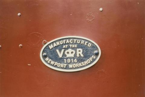 Locomotive, manufacturer's plate, Newport Workshops, 1914