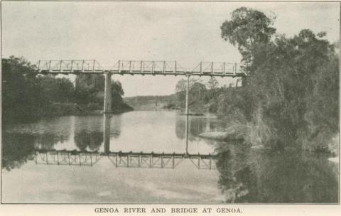 Genoa River and Bridge, Genoa, 1947