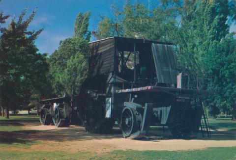 Big Lizzie the tractor engine that cleared the Mallee scrub to establish vine growing, Red Cliffs