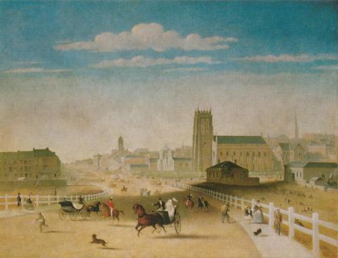 Swanston Street from Prince's Bridge, 1861