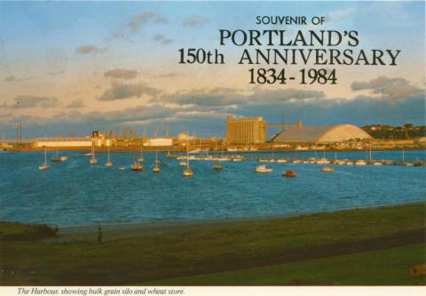 Portland Harbour showing bulk grain silo and wheat store, 1984