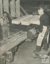 Buffer stops being turned out, Spotswood, 1950