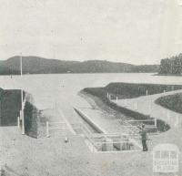 Outlet of the Upper Yarra-Silvan Conduit at Silvan Reservoir, Upper Yarra Dam, 1954
