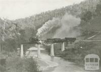 Train crossing the Thomson River, Walhalla, c1910