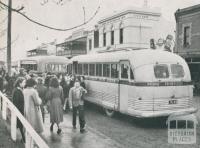 Busy bus terminal, Morwell, 1955