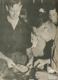 The weighing of a large gold nugget, Wedderburn, 1950