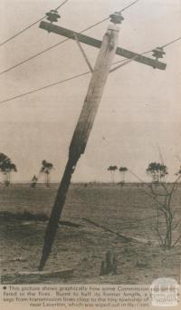 Burnt power pole near Truganina, 1969