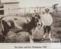 Ian Jones and his champion calf, Dollar, South Gippsland, Woorayl shire, 1928