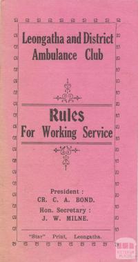 Leongatha and District Ambulance Club Rules, 1930