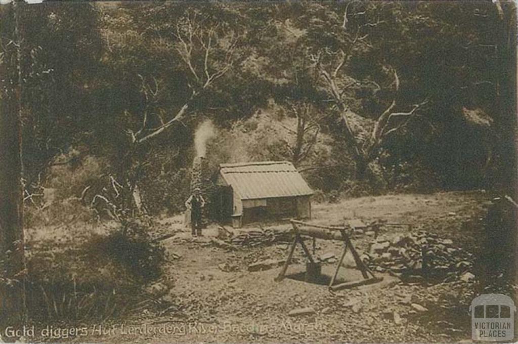 Gold digger's hut, Lerderderg River, Bacchus Marsh, c1909 Gold digger's hut, Lerderderg River, Bacchus Marsh, c1909