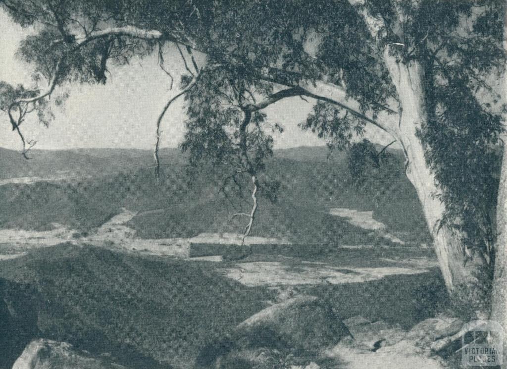 View of peaks and valleys from Mount Buffalo, 1951