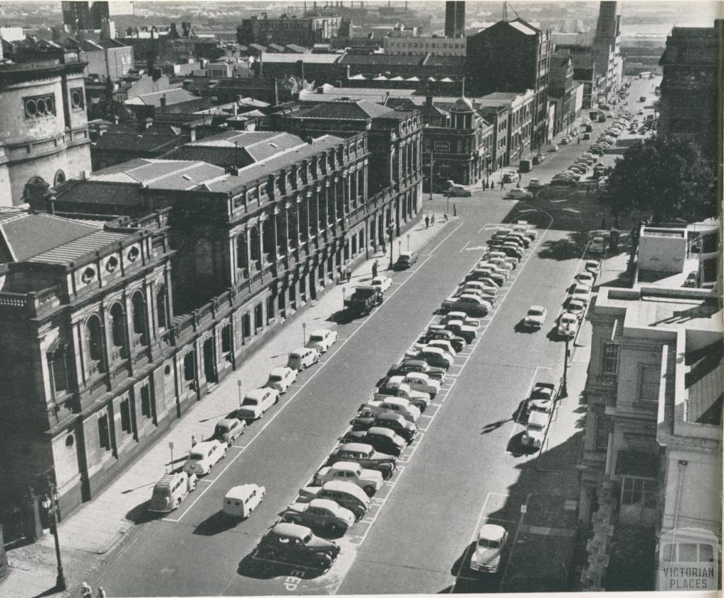 Typical car parking in a city street, Melbourne, 1957