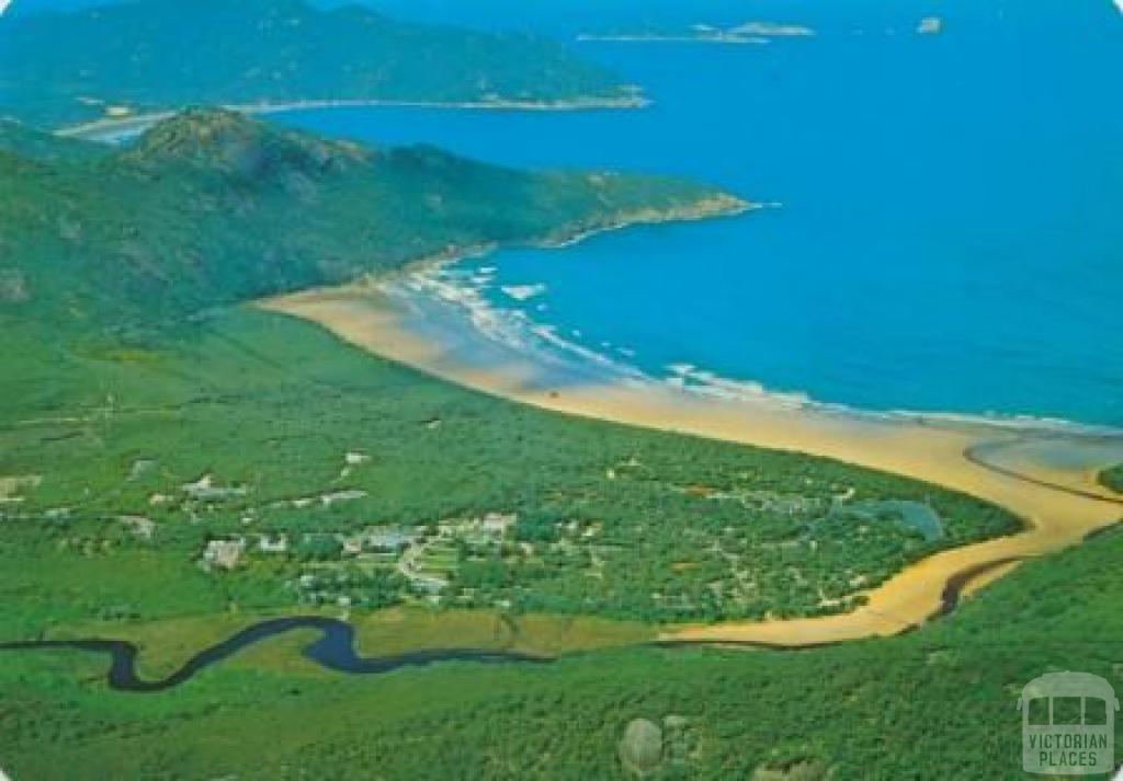 Aerial view of Tidal River Camping Area and Norman Bay, Wilson's Promontory