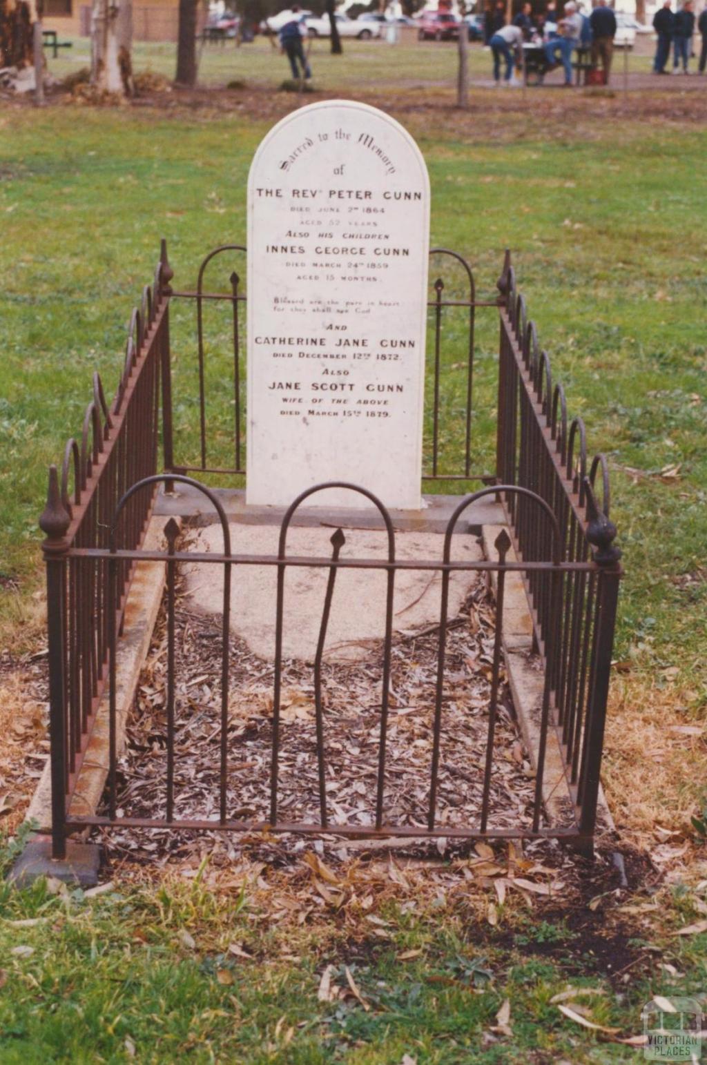 Grave of Rev Peter Gunn, Campbellfield Scots Church cemetery, 2002