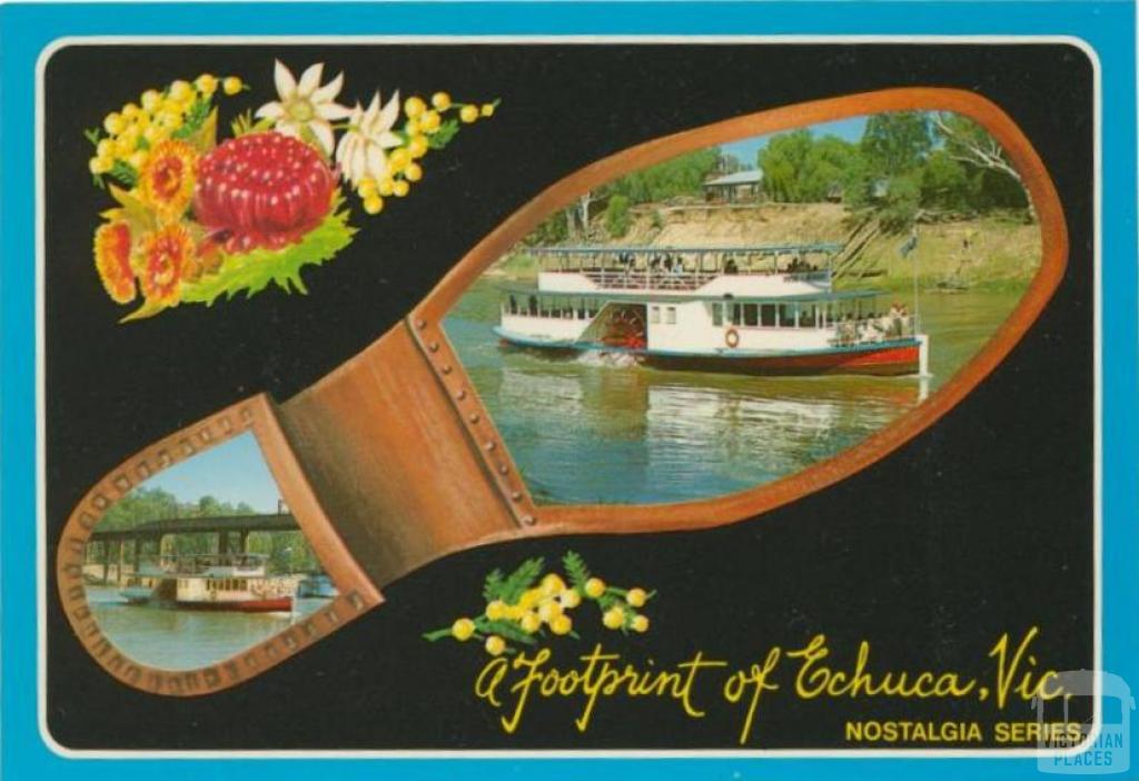 A footprint of historical Echuca showing Paddlesteamer Pride of the Murray and Iron Bridge