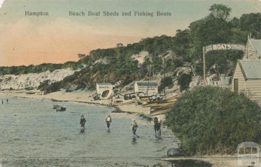 Beach boat sheds and fishing boats, Hampton