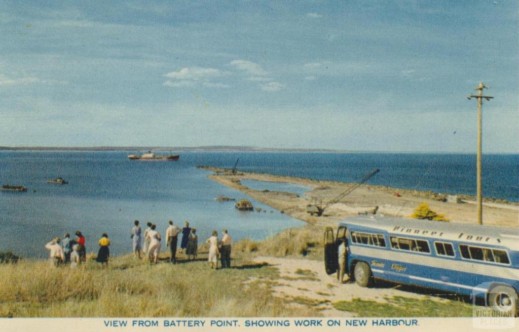 View from Battery Point showing work on New Harbour, Portland