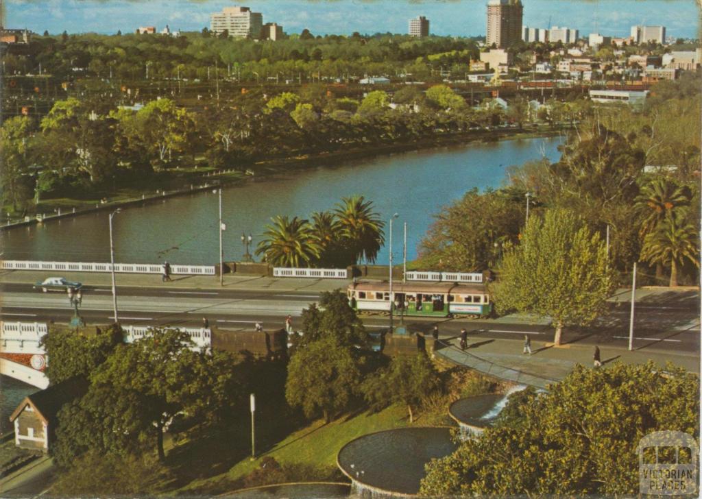 Princes Bridge and South Gate Fountain, Melbourne, 1974